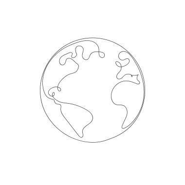 Dünya küresi, beyaz arka planda izole edilmiş minimalizmin minimalist tasarımının dünya haritası vektör illüstrasyonunun bir çizgi çizimi