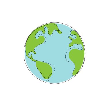 Dünya küresi, beyaz arka planda izole edilmiş minimalizmin minimalist tasarımının dünya haritası vektör illüstrasyonunun bir çizgi çizimi