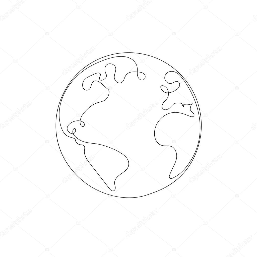 Earth globe one line drawing of world map vector illustration minimalist design of minimalism isolated on white background