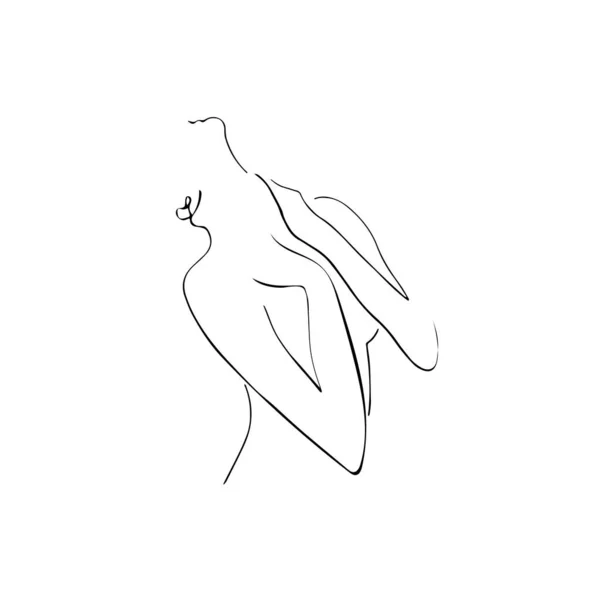 Donna Nuda Faccia Silhouette Astratta Disegno Linea Continua Piccolo Tatuaggio — Vettoriale Stock