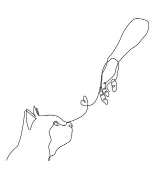 Çak bir Kedi Pençesi ve İnsan El Çizgisi Sanat Yazısı. Yazdırılabilir Modern Paw Çizim Dekorasyonu. Minimalist Pençe Çizimi. Hayvan Köşesi Dekorasyonu