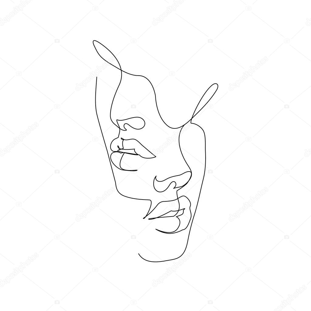 Illustration of a woman face. Line Art Print. Tattoo. Printable Modern Illustration Decor. Minimalist Drawing.Corner Decor