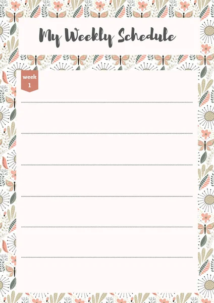 Weekly Schedule Planner Organiser Schedule Place Notes List Template Design — Stock Photo, Image