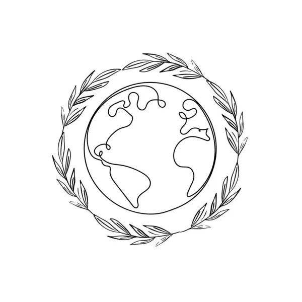 Earth Globe One Line Drawing World Map Vector Illustration Minimalistisches — Stockvektor