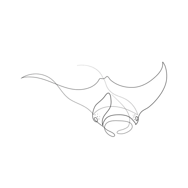 Manta Ray Illustration Drawn One Line Minimalist Style Vector Illustration — Stock Vector