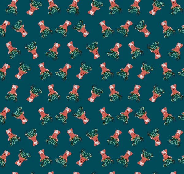 Geyiklerle el çizimi şirin bir Noel deseni. Çizgi film biçimi.