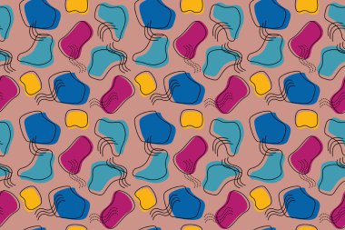 Soyut çizgi film noktaları kusursuz vektör deseni. Kart, kumaş, ambalaj kağıdı veya posterler için desen uygundur.