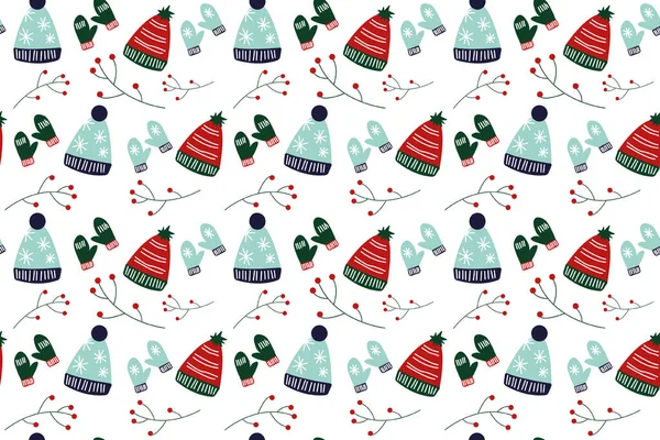 Κινούμενα Καπέλα Και Γάντια Χριστούγεννα Απρόσκοπτη Διανυσματικό Μοτίβο Μοτίβο Είναι — Διανυσματικό Αρχείο
