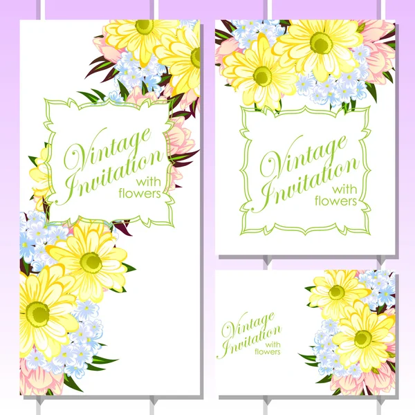 Renkli tebrik düğün davetiye kartları — Stok Vektör