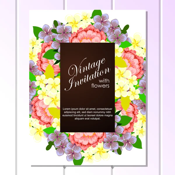 Delicada invitación con flores — Vector de stock