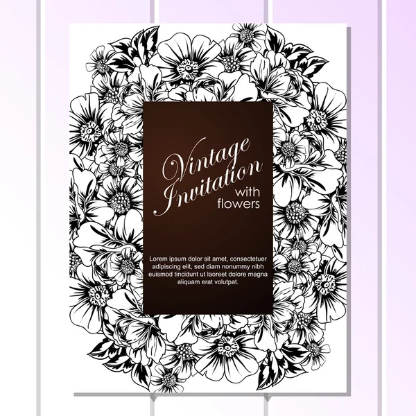 Tarjeta de invitación de saludo en blanco y negro — Vector de stock