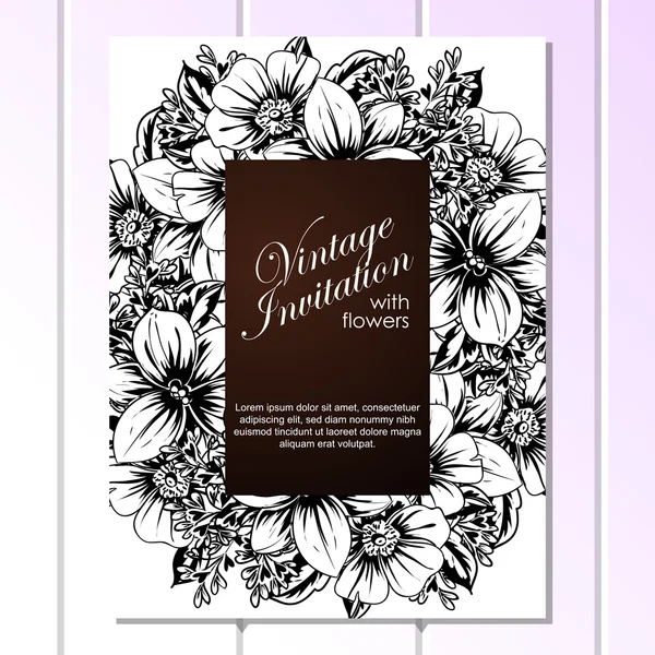 Black and white greeting abstract floral card. — Stock Vector