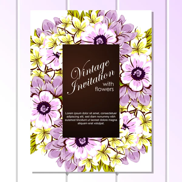 Delicada invitación con flores — Vector de stock