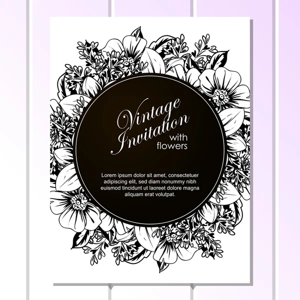 Carte florale abstraite de vœux noir et blanc . — Image vectorielle