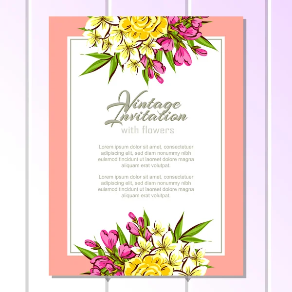 Invitation délicate avec des fleurs — Image vectorielle