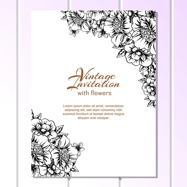 Schwarz-weiße Grußkarte mit abstrakten Blumen. — Stockvektor