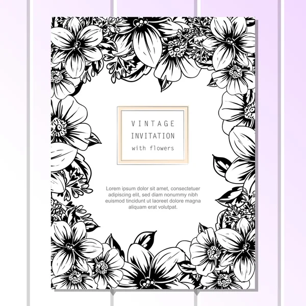 Black and white greeting abstract floral card. — Stock Vector