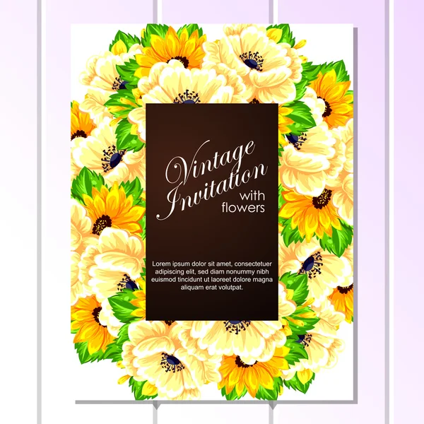 Yellow greeting wedding invitation card — Stock Vector