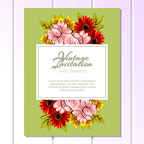色彩鲜艳的花卉邀请卡 — 图库矢量图片