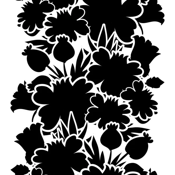 Schwarze Silhouette mit Blumen Hochzeitskarte — Stockvektor