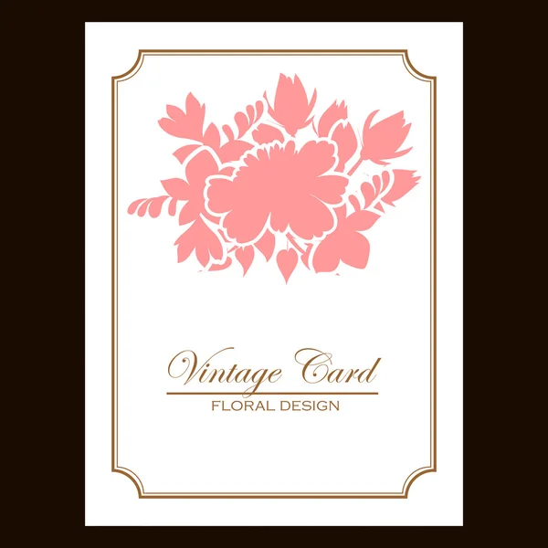 Розовый силуэт с цветочной свадебной открыткой — стоковый вектор