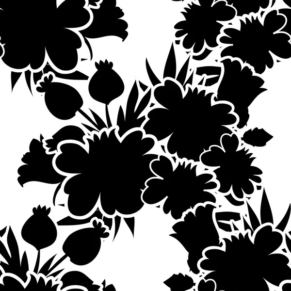 Schwarze Silhouette mit Blumen Hochzeitskarte — Stockvektor