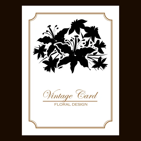 Черный силуэт с цветами свадебной открытки — стоковый вектор