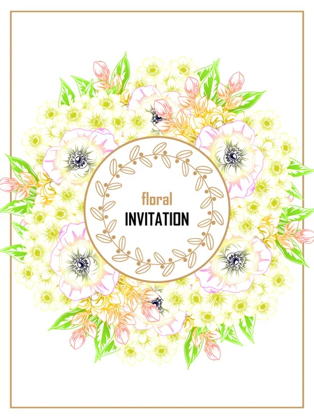 Delicada invitación con flores — Archivo Imágenes Vectoriales