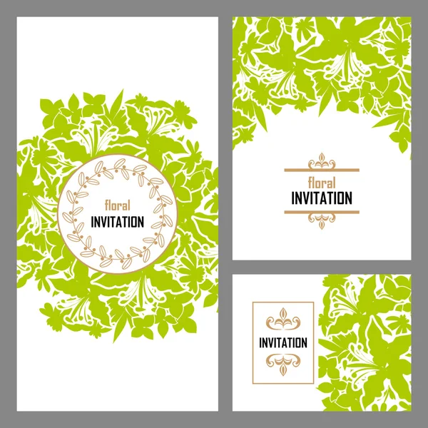 Tarjeta de invitación de boda de silueta verde — Vector de stock