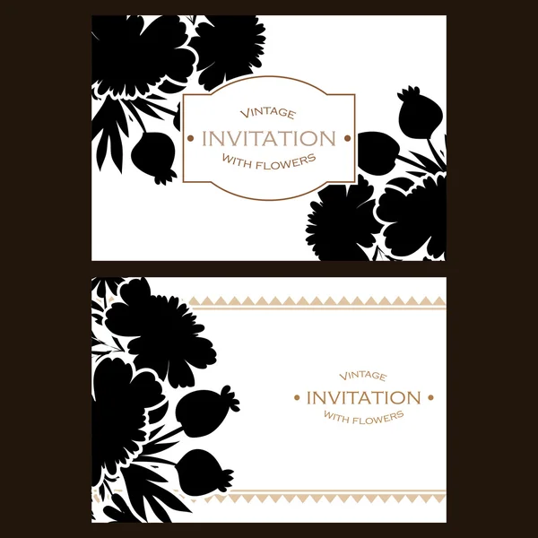 Carte d'invitation de mariage silhuette noire — Image vectorielle