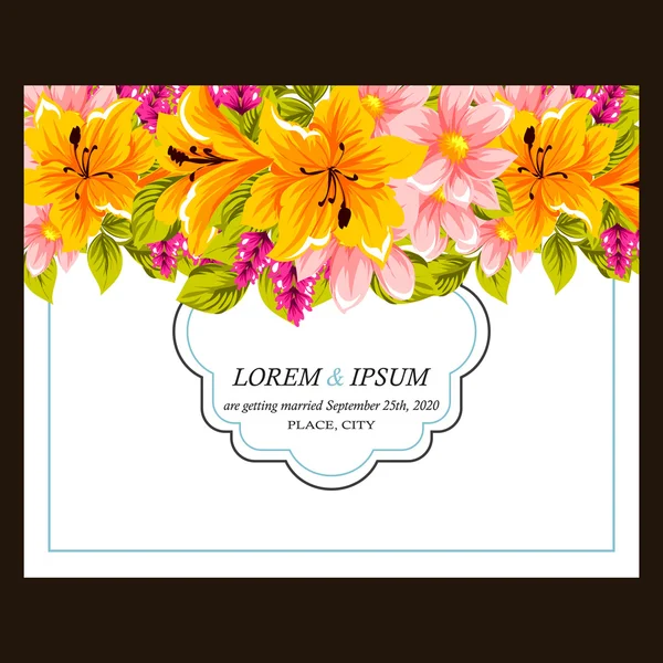 Λεπτή πρόσκληση με λουλούδια — Διανυσματικό Αρχείο