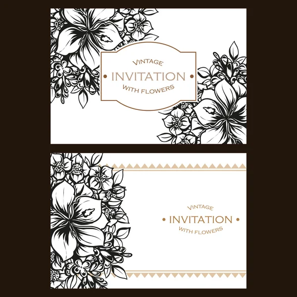 Tarjeta floral negra lineal — Vector de stock