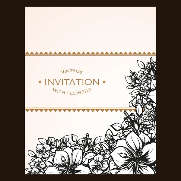 Linear black floral card — Stock Vector