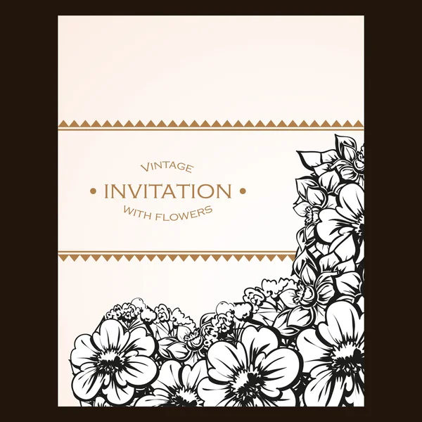 Linear black floral card — Stock Vector