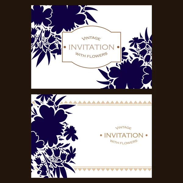 Tarjeta de invitación de boda de silueta azul — Vector de stock
