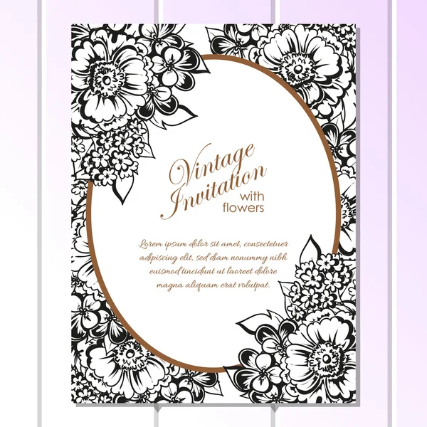 Carte d'invitation de mariage noir et blanc — Image vectorielle