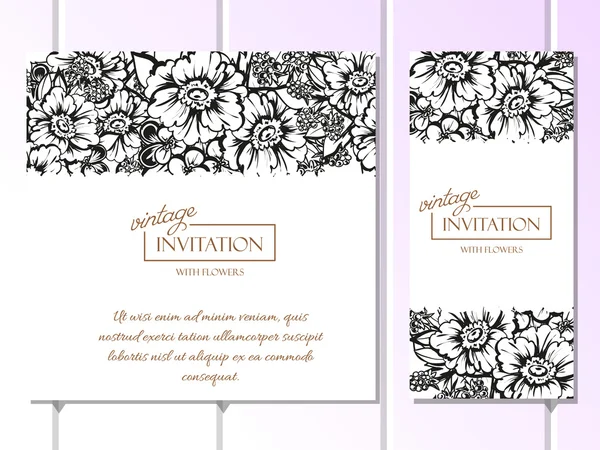 Carte d'invitation de mariage noir et blanc — Image vectorielle