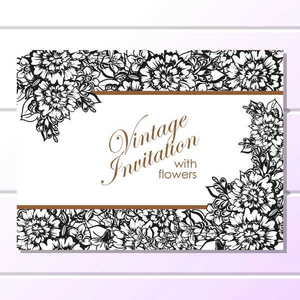 Carte d'invitation de mariage noir et blanc — Image vectorielle