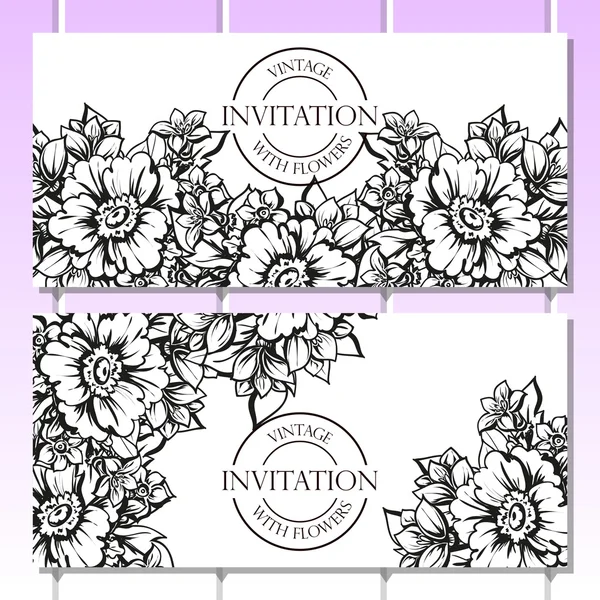 Carte d'invitation de mariage noir et blanc — Image vectorielle