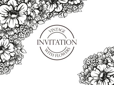 Black and white wedding invitation card clipart