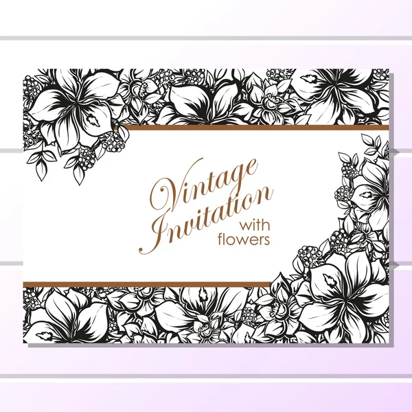 Carte d'invitation de mariage noir et blanc — Image vectorielle