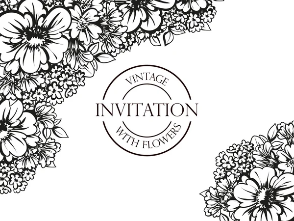 Carte d'invitation de mariage noir et blanc — Image vectorielle