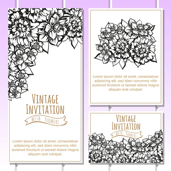 黒と白の結婚式の招待カード — ストックベクタ