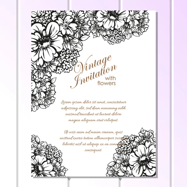Cartão de convite de casamento preto e branco —  Vetores de Stock