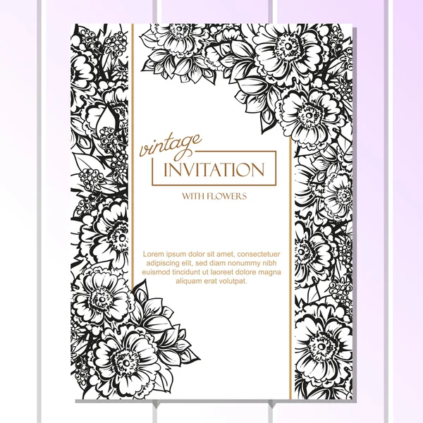 Carte d'invitation de mariage noir et blanc — Image vectorielle