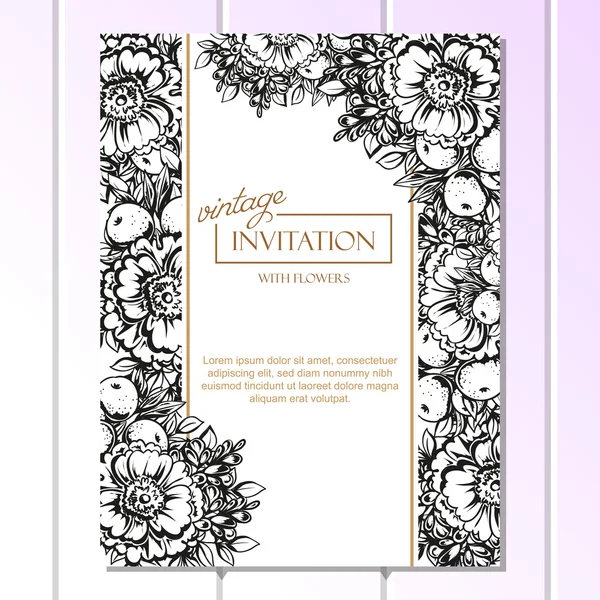 Carte d'invitation de mariage noir et blanc — Image vectorielle