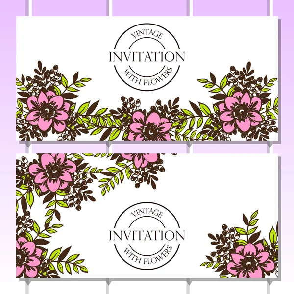 Delicada invitación con flores — Vector de stock