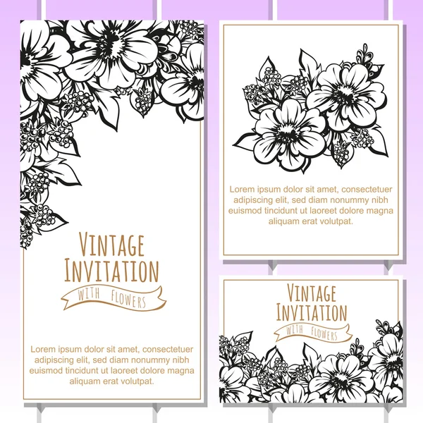 黒と白の結婚式の招待カード — ストックベクタ