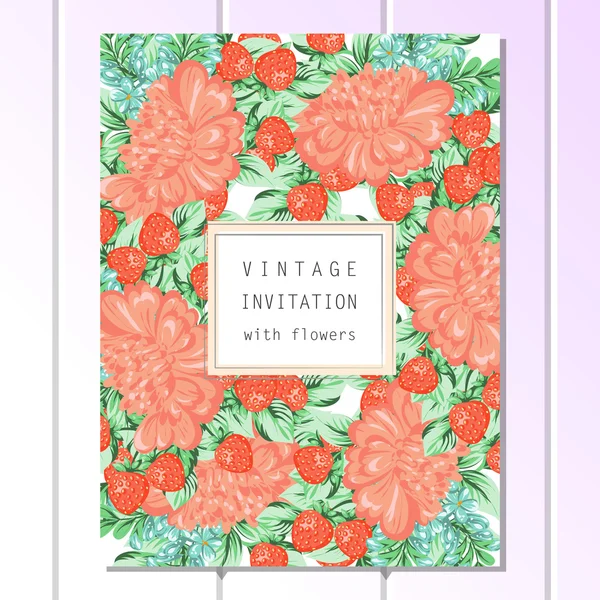 Delicada invitación con flores — Vector de stock