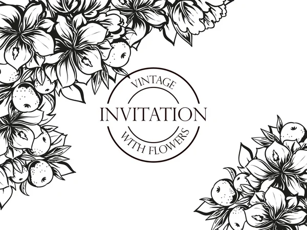 Tarjeta de invitación de boda en blanco y negro — Archivo Imágenes Vectoriales